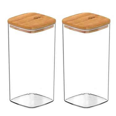 Imagem de Kit 2 Pote Hermético Tampa De Bambu 340Ml Quadrado