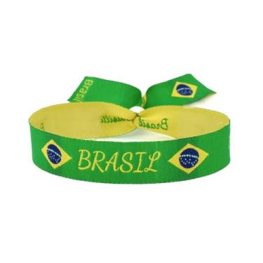 Imagem de Pulseira de tecido com bandeira do Brasil | Ajustável | Pulseira verde-amarela para mostrar seu orgulho | Suporte Canarinha e símbolo de alegria | Presente para brasileiros, Standart, n/d, n/d