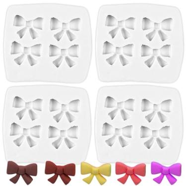 Imagem de 4 peças mini laços moldes de silicone para fondant laço chocolate açúcar doce bolo pop moldes DIY para decoração de bolos, topo de cupcake, chocolate, doces, velas, argila