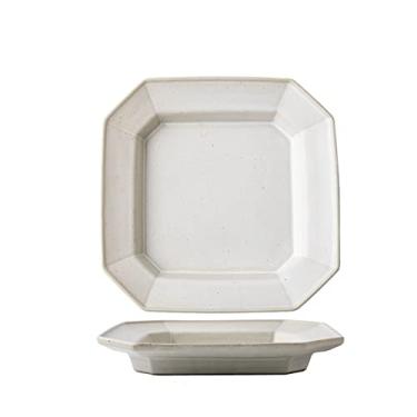 Imagem de Prato de serviço prato geométrico poligonal prato de cerâmica áspera prato feito à mão prato doméstico restaurante prato de sobremesa prato prato quadrado (cor: B)