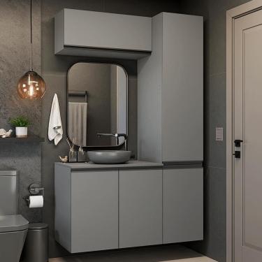Imagem de Conjunto Gabinete Suspenso para Banheiro 120cm 5 Portas Cinza Nice Madesa 02