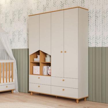 Imagem de Guarda-Roupa de Bebê Casinha 4 Portas 4 Gavetas 100% Mdf Off White/Natural - Permóbili