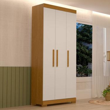 Imagem de Guarda-Roupa Solteiro Lana 3 Portas 2 Gavetas 100% Mdf Cinamomo/Off White - Acp Móveis