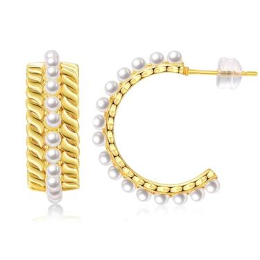 Imagem de Brincos femininos de zircônia folheados - Brincos redondos leves, adequados para uso diário e festas, Medium, Cobre, Sem pedra preciosa