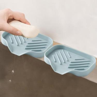 Imagem de Conjunto de 2 peças de saboneteira de silicone, portátil, à prova d'água, saboneteira, viagem, banheiro, saboneteira, bandeja para uso em casa, academia, uso ao ar livre (azul claro)