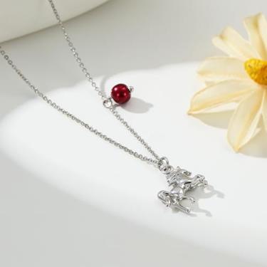 Imagem de Colar feminino com pedra do mês de nascimento - Pingente de cavalo banhado a ouro branco, delicado, hipoalergênico, não mancha, à prova d'água, presentes de aniversário personalizados, joias modernas