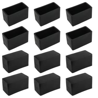 Imagem de 12 peças 3/10.2 cm x 1-1/5.1 cm tampas de perna de móveis retangulares de borracha, tampas de ponta de perna de cadeira de PVC, protetores de pés de móveis, capa de pé de mesa de borracha preta, tampa