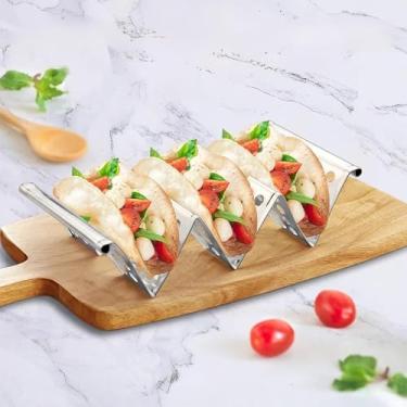 Imagem de Suportes para tacos com 4 pacotes - Suporte de taco de aço inoxidável, cada um representa 3 tacos, serve para micro-ondas, fritadeira a ar e forno, livre de BPA