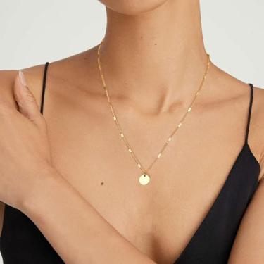 Imagem de Colar feminino com pingente de design minimalista e elegante com moeda ajustável, 17.7inches, Cobre, Sem Pedra Preciosa