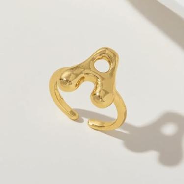 Imagem de Bubble Cute 26 Letras Anel Feminino Balão Banhado a Ouro Zircônia A-Z Letras Abertas Anel Ajustável Estético Presente de Joias de Casamento, One Size, Liga de aço, Sem pedra preciosa