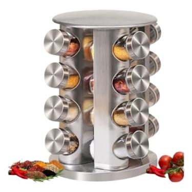 Imagem de Porta Temperos Varios Tamanhos Condimento Cozinha Inox Com Caneta Etiquetas Suporte Giratorio(16 REDONDO)