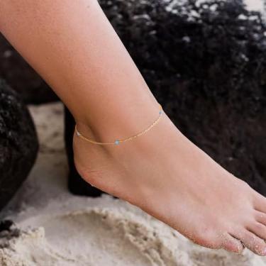 Imagem de Tornozeleira feminina com corrente de elos de contas à prova d'água para verão e praia em ouro, Medium, Latão, Sem Pedra Preciosa