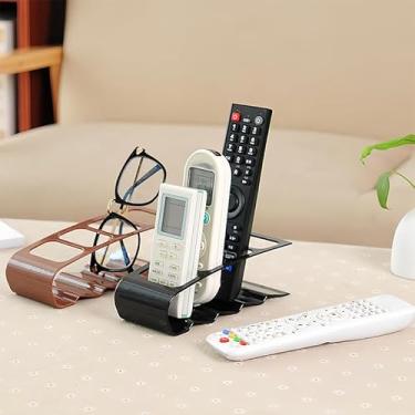 Imagem de Suporte de controle remoto, 4 compartimentos para controle remoto de TV, suporte organizador de mesa, compatível com controles remotos de TV, controladores de mídia, material de escritório - preto
