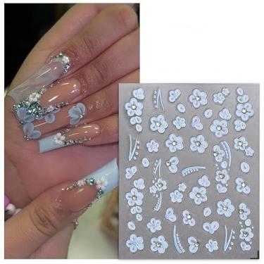 Imagem de 2 peças adesivos de arte de unhas 3D design de flores secas azuis autoadesivos para salão de beleza DIY