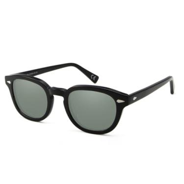 Imagem de HCHES Óculos de sol masculino retrô redondo médio feminino com lentes coloridas UV400 (preto G15)