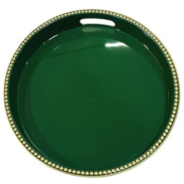 Imagem de Umisriro Bandeja decorativa verde para mesa de café, bandeja de servir de plástico com contas redondas para balcão de cozinha, otomano, sala de estar, (33 cm)