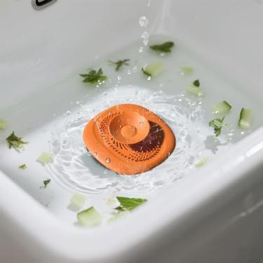 Imagem de Filtros de drenagem para pia e banheira de banheiro, capa de ralo de banheira dobrável de silicone e protetor de cabelo (laranja)