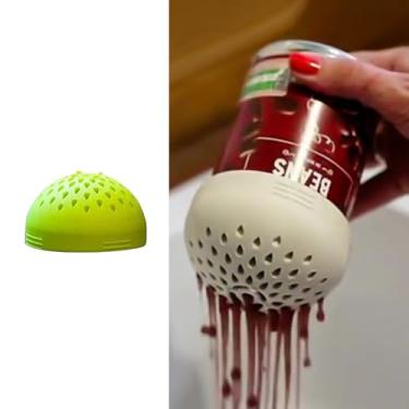 Imagem de 1 coador de lata de silicone para cozinha, tampa de filtro de alimentos de encaixe para feijão enlatado, legumes, atum, tampa compacta sem BPA para drenagem rápida e enxágue verde
