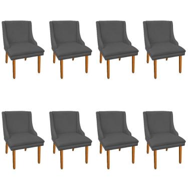 Imagem de Kit 8 Cadeiras de Jantar Suede Grafite Pés Palito