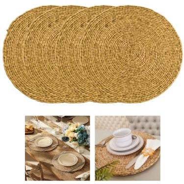 Imagem de Sousplat Redondo de Vime Rattan 38cm Jogo Americano em Palha Natural Marrom Elegância Rústica para Mesa Posta e Decoração 0016 (4 Unidades)