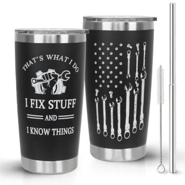 Imagem de Rcvlauf Caneca de viagem de café Mechanic Tumbler para garagem, presente de mecânico, para homens, pai, avô, marido, cara, aniversário, dia dos pais - 590 ml com tampa e canudo