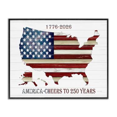 Imagem de Stupell Industries Arte giclée emoldurada cinza de celebração dos 250 anos da América, design de Cindy Jacobs, 28 x 35 cm