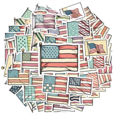 Imagem de 70 peças Bandeira Americana Patriótica Nacional Vintage Rústico Histórico Tradicional para Notebook Bagagem Celular Copo Mala Frigorífico Telefone Bagagem Laptop Guitarra Carro Brinquedos