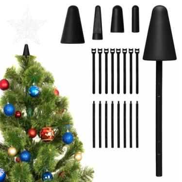 Imagem de Estabilizador de topo de árvore de Natal, 4 peças, suporte universal para topo de árvore de Natal, serve para todos os tipos de base, haste de suporte preta de PVC de 112 cm ajustável para topo de