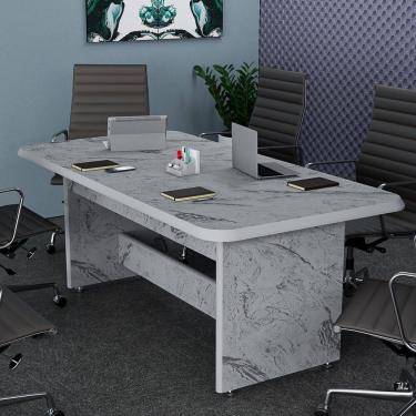 Imagem de Mesa De Reunião Corporativa Retangular Estampa Marmorizada Escritório