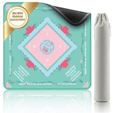 Imagem de Mahjong Mat with Rules for Table - American Mahjong Set Accessory | 31.5x31.5 Inch Non-Slip, Noise Reducing Game Mat & Storage Pouch | Table Protector for Mahjong, Board Games, Card Games