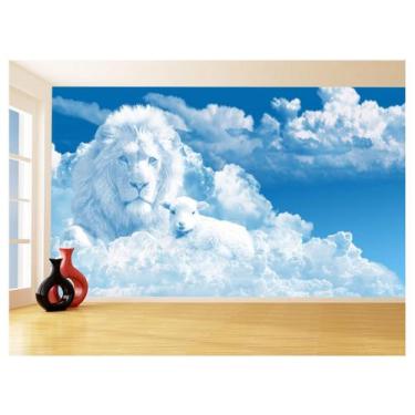 Imagem de Papel De Parede 3D Religioso Leão Cordeiro Nuvem 3,5M Rl95 - Você Deco