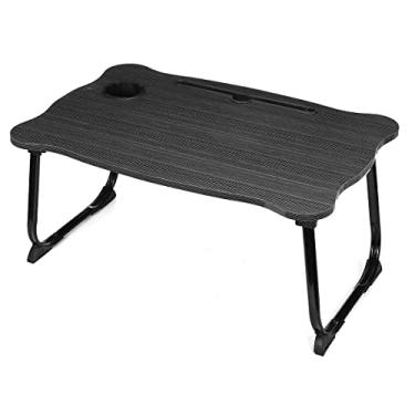 Imagem de Escrivaninhas de colo portátil dobrável mesa de computador mesa de cama sofá pequena mesa com slot suporte de copo gaveta mesa de estudo mesa de caderno (cor: preto)
