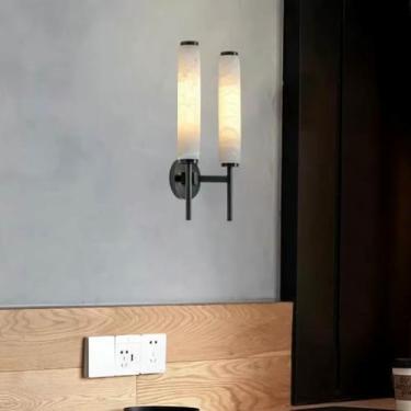 Imagem de WLHAZMWY Lâmpada de parede LED decorativa lâmpada de parede criativa luxo mármore cobre luz para casa quarto hall de entrada luminárias conservação de energia (luz neutra, preto 47 cm)