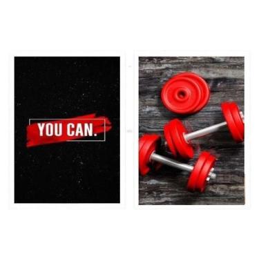 Imagem de Kit 2 Quadros Halteres De Academia You Can 33X24Cm - Quadros On-Line