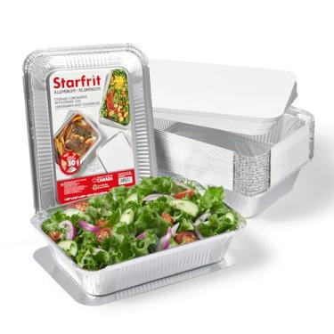 Imagem de Starfrit Embalagem com 30 recipientes de armazenamento de alumínio com tampas (21,6 cm x 15,2 cm) - Capacidade de 1 kg - Reciclável - Descartável - Seguro para forno e freezer - Perfeito para cozinhar