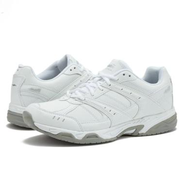 Imagem de Avia Avi-Union II Sapatos antiderrapantes para mulheres – Tênis feminino de trabalho ou caminhada com cadarço, médio ou largo, preto ou branco, Branco/prata cromada, 7