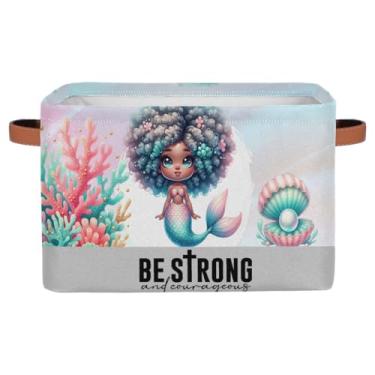 Imagem de Cestas de armazenamento pequenas, sereia africana fofa com alças, caixas de armazenamento de brinquedos de tecido dobrável, organizador de armazenamento para berçário, sala de estar, quarto