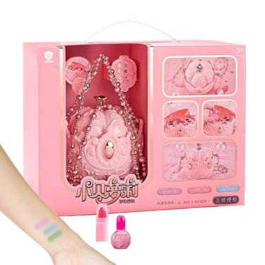 Imagem de Conjuntos de maquiagem para meninas,Conjuntos de maquiagem infantil para meninas - Kits de em formato de carruagem rosa de cosméticos - Conjunto portátil de beleza real fingir brin