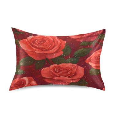 Imagem de ATTX Fronha de almofada de rosas com fecho de envelope para cabelo e pele, macia, respirável, suave, ambos os lados, capa de almofada de seda refrescante (tamanho padrão 50 x 66 cm, 1 peça) #278