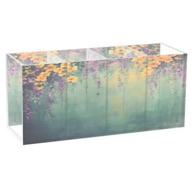 Imagem de SEHANY Porta-canetas de parede vintage de jardim para mesa, 4 compartimentos, porta-lápis de acrílico, organizador de pincéis de maquiagem, organizador de papelaria para escritório, casa