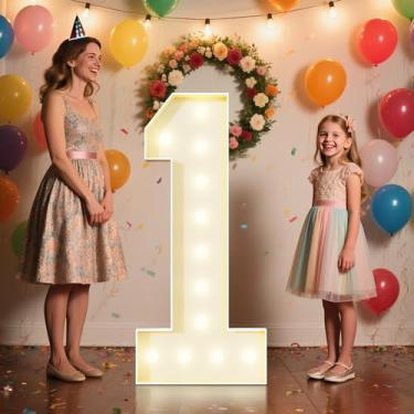 Imagem de GGPL Letreiro De Plástico 4 Pés, Número 1, Iluminado, Feito Papelão Ondulado, Sem Necessidade Ferramentas, Montagem Rápida, Desmontável Em Placas Jardim Branco, Cartolina