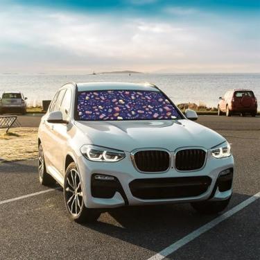 Imagem de Guarda-chuva de para-brisa frontal com estampa americana para carro dobrável mantém o veículo fresco para a maioria dos veículos, guarda-chuva de para-brisa 144,8 x 76,2 cm