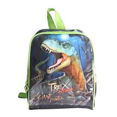 Imagem de Lancheira Escolar Infantil Dinossauro, Verde, Poliéster com Plástico Térmico, 27x20x10cm