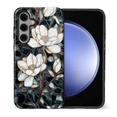 Imagem de Flivro Capa para Samsung Galaxy S25 FE, 2 em 1 PC capa rígida de silicone amortecedor interno anti-arranhões capa de corpo inteiro à prova de choque design fino vitral Magnólia exclusiva