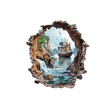 Imagem de MaiKeAYang Decalques de parede 3D murais removíveis vinil paredes decorações veleiro canyon rio para sala de estar quartos de bebê quarto banheiro casa parede decoração DIY