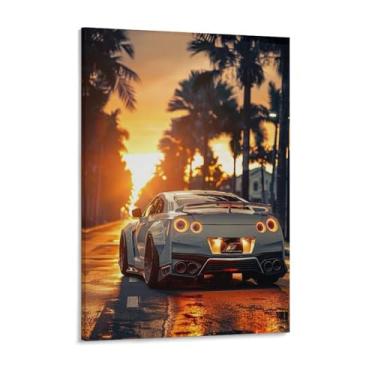 Imagem de HouLaiZhe Pôsteres de carro esportivo Sunset Extreme R35 Jdm lona parede estética decoração de sala de parede impressões galeria sala decoração de parede para quarto sala de estar escritório 18 x 24