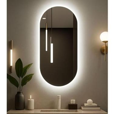Imagem de Espelho Oval Orgânico LED 80x50cm Luz Quente E Fria Decorativo Banheiro E Quarto(LED FRIO,80x50 CM)