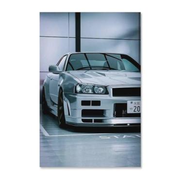 Imagem de HouLaiZhe Porão Estático Jdm Carro R34 Cartazes Tela Estética Decoração de Quarto Pintura de Parede Impressões Sala de Galeria Decoração de Parede para Quarto Sala de Estar Escritório 11 x 17