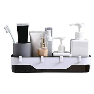 Imagem de Prateleira de Banheiro com Ganchos Montada na Parede Porta-Shampoo sem Furaduras Adesivo Autoadesivo Cesto Armazenamento Shampoo Organizador Toiletries ABS Fundo Furado Capacidade Grande Econômica Esp