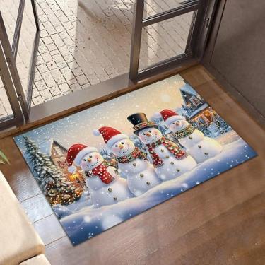 Imagem de CXULIN Tapete de porta da frente da família do boneco de neve de inverno, tapete antiderrapante para entrada de árvore de Natal, tapete de entrada de perfil baixo, capachos para casa, cozinha, quarto